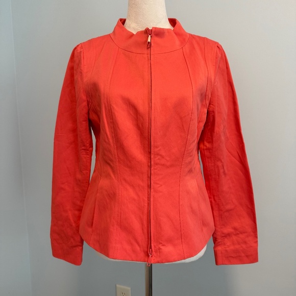 Lafayette 148 Coral Front Zip Cotton Blend Jacket Size 6 - Picture 1 of 10